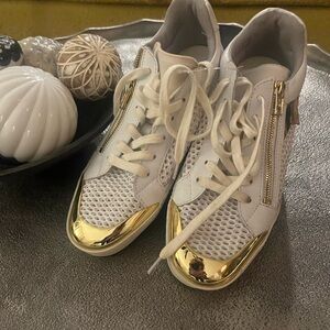 Ash White and Gold Women's Sneakers